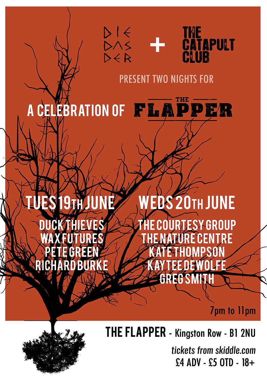 Flyer for two nights of farewell gigs at the Flapper, including me, on 19 June 2018